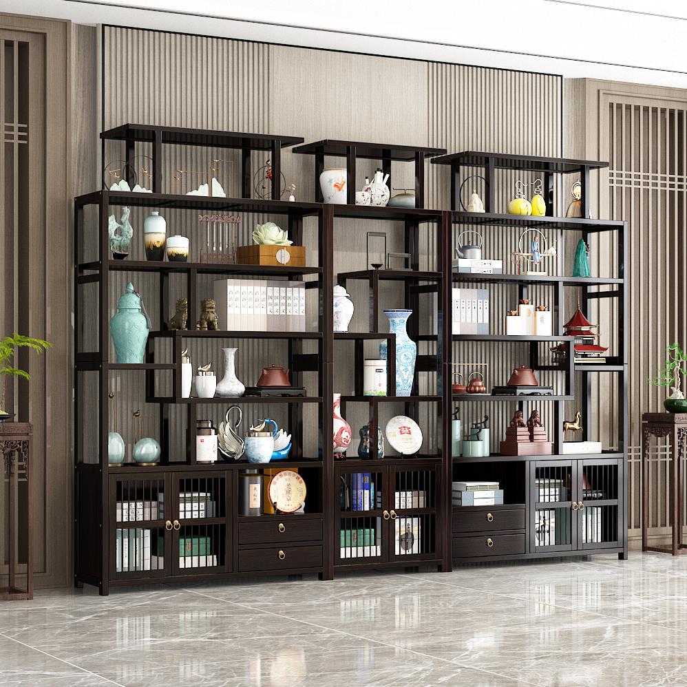 【台灣公司 超低價】博古架實木中式茶葉架子茶具茶柜茶室置物架茶貨展示架紫砂壺擺放