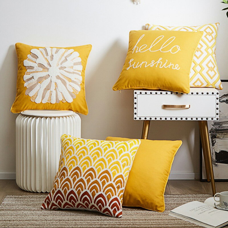 現代簡約繡花抱枕沙發抱枕靠墊客廳飄窗靠枕墊軟包