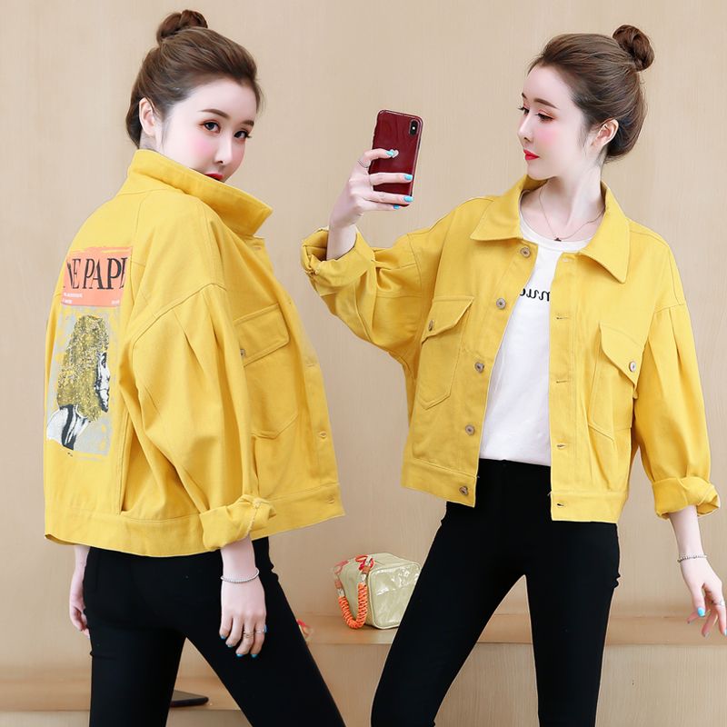 95棉 2022春秋新款韓版短款寬松牛仔外套女學生閨蜜裝糖果色上衣