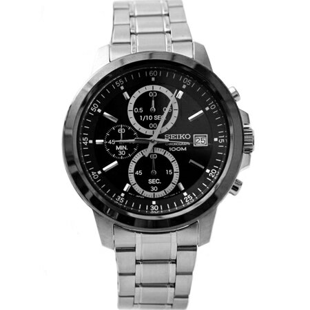SEIKO精工 黑色面板三眼指針設計石英腕錶 不鏽鋼手錶 柒彩年代【NE1510】原廠平行輸入