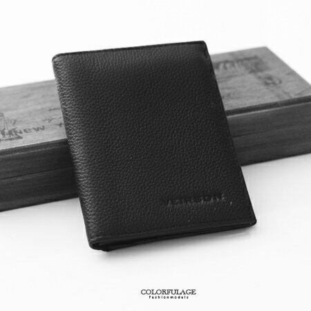 皮夾 都會風格 簡約素面全黑小版真皮短夾 錢包 簡單俐落設計 柒彩年代【NW419】贈禮盒.提袋
