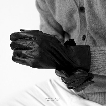 手套 防寒菱格紋皮革手套 柒彩年代【NMC1】