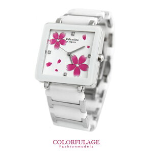 Valentino范倫鐵諾 浪漫櫻花精密陶瓷方形手錶腕錶 原廠公司貨 柒彩年代【NE1244】單支
