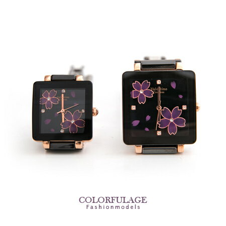 Valentino范倫鐵諾 奢華玫瑰金櫻花精密陶瓷方形手錶腕錶 原廠公司貨 柒彩年代【NE1243】單支