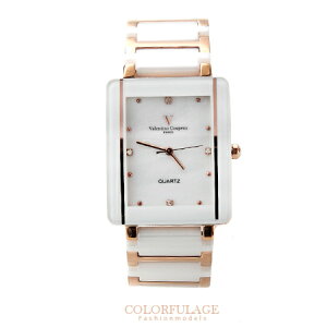 Valentino范倫鐵諾 珍珠貝面錶盤設計精密白陶瓷玫瑰金手錶腕錶 柒彩年代【NE1049】原廠公司貨