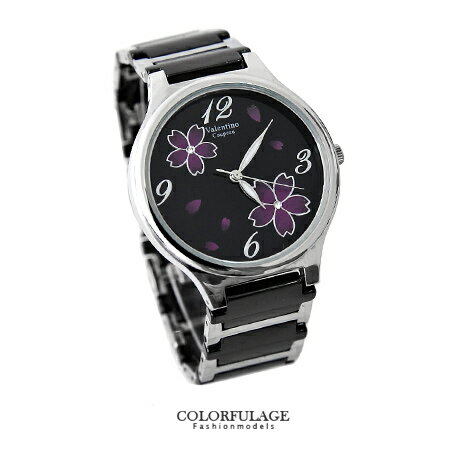 Valentino范倫鐵諾 圓弧浪漫櫻花精密陶瓷不鏽鋼手錶腕錶 原廠公司貨 柒彩年代【NE1300】單支