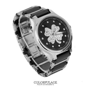 Valentino范倫鐵諾 幸運草水鑽精密陶瓷不鏽鋼手錶腕錶 原廠公司貨 柒彩年代【NE1315】單支