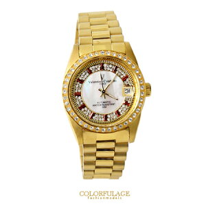 范倫鐵諾Valentino 背面鏤空自動上鍊機械手錶 金色滿天星珍珠貝面錶盤 柒彩年代 【NE1359】原廠