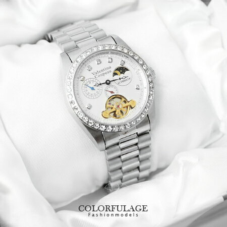 手錶 擺輪鏤空水鑽自動上鍊機械腕錶 獨立秒盤 范倫鐵諾Valentino 柒彩年代 【NE1129】公司貨