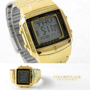CASIO卡西歐多功能電子錶 DATABANK機能性金色腕錶 保固 柒彩年代【NE1150】原廠公司貨