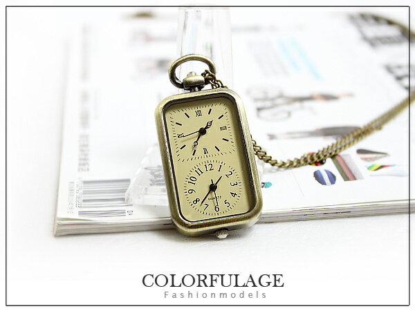 <br/><br/>  柒彩年代【NB465】韓國引進獨特兩地真的可看時間長項鍊 古銅上色復古品味懷錶.鐘錶<br/><br/>