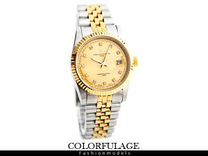 柒彩年代【NE372】范倫鐵諾Valentino金銀色澤交錯不鏽鋼白鑽錶手錶