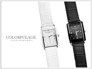 柒彩年代【NE498】范倫鐵諾Valentino時尚經典方形手錶對錶 真皮錶帶~單支價格 原廠正品