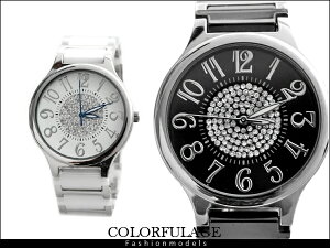 柒彩年代【NE524】 精密陶瓷全部銹鋼腕錶 崁入奧地利水鑽手錶 范倫鐵諾Valentino~單支