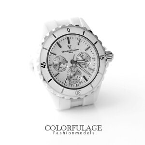 名媛精密陶瓷腕錶 專櫃藍寶石鏡片 鐵諾Valentino手錶 真三眼玫瑰金 柒彩年代【NE931】原廠公司貨