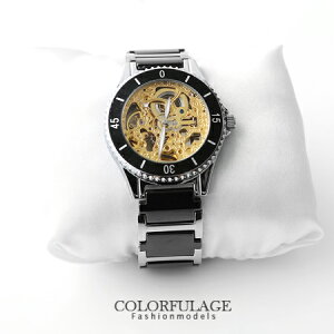 陶瓷不鏽鋼自動上鍊機械腕錶 雙面鏤空工藝手錶 范倫鐵諾Valentino 柒彩年代 【NE970】原廠公司貨