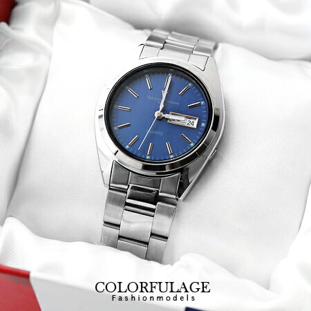 藍極光不鏽鋼腕錶 范倫鐵諾Valentino日本機芯簡約手錶 柒彩年代 【NE972】原廠公司貨