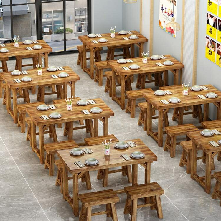 面館桌椅飯店小吃店桌椅快餐桌椅組合實木餐館食堂餐桌燒烤碳化桌