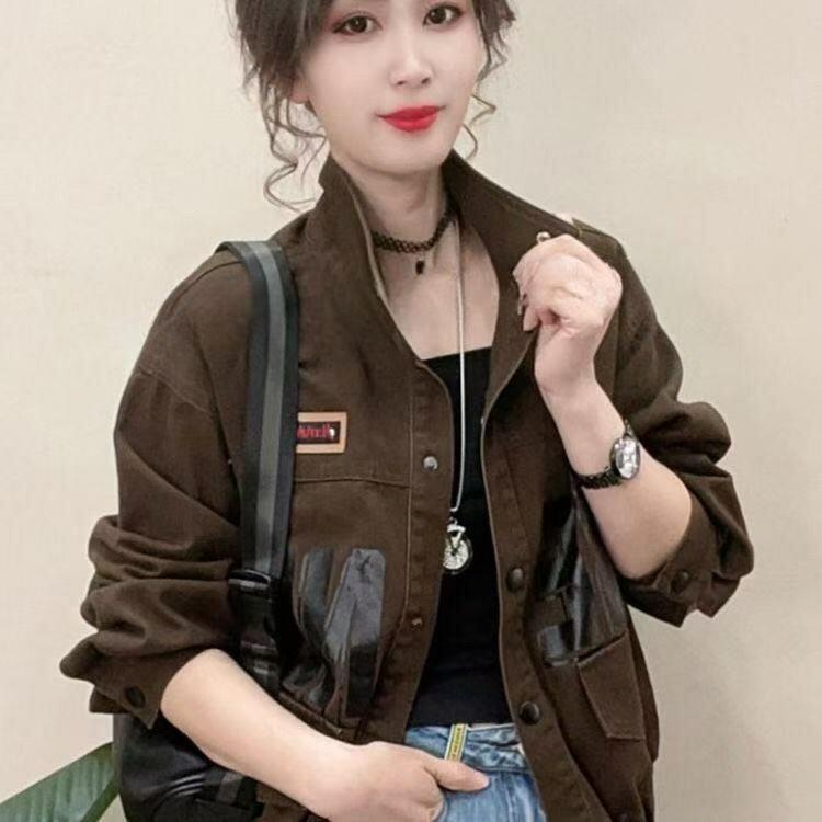 女裝 外套 韓系風 氣質上衣 韓版   韓版立領牛仔外套短款夾克外搭女美式洋氣休閒潮流短款夾克上衣 治裝激推 3