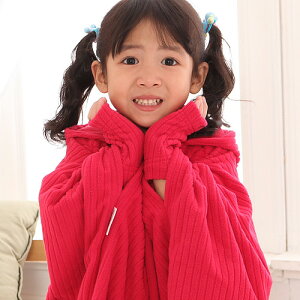 【床之戀】台灣精製超輕保暖纖維兒童暖人連帽袖毯(紅)-3M吸濕快乾處理布(MG0066R)