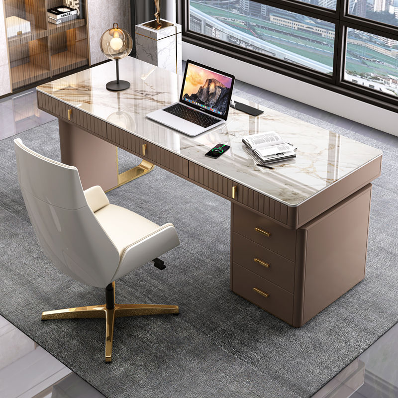 意式巖板書桌輕奢現代書房寫字臺家用高檔書桌椅簡約辦公桌電腦桌