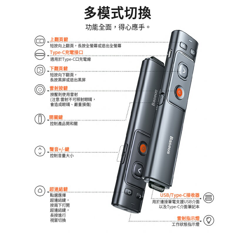 【4%點數】Baseus 倍思 橙點 PPT 簡報筆 倍思投影  簡報筆 翻頁筆 投影筆 PowerPoint簡報神器PPT 遙控筆 1
