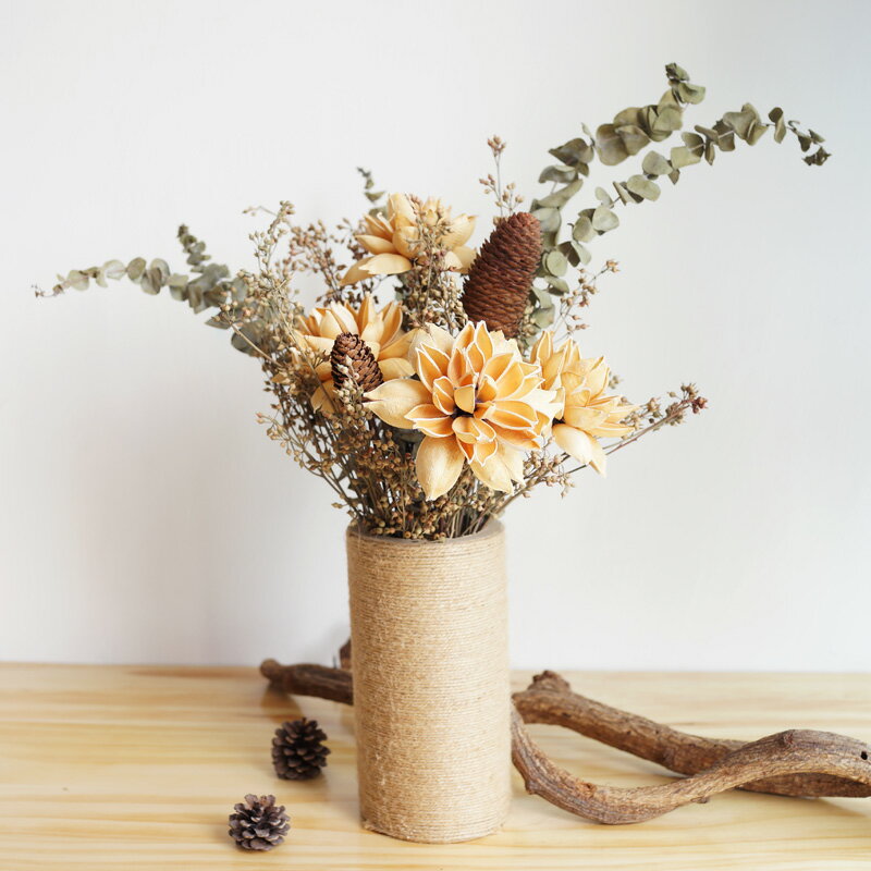 中式天然干花花束花瓶套裝尤加利葉荷花插花擺件客廳餐桌裝飾花 2