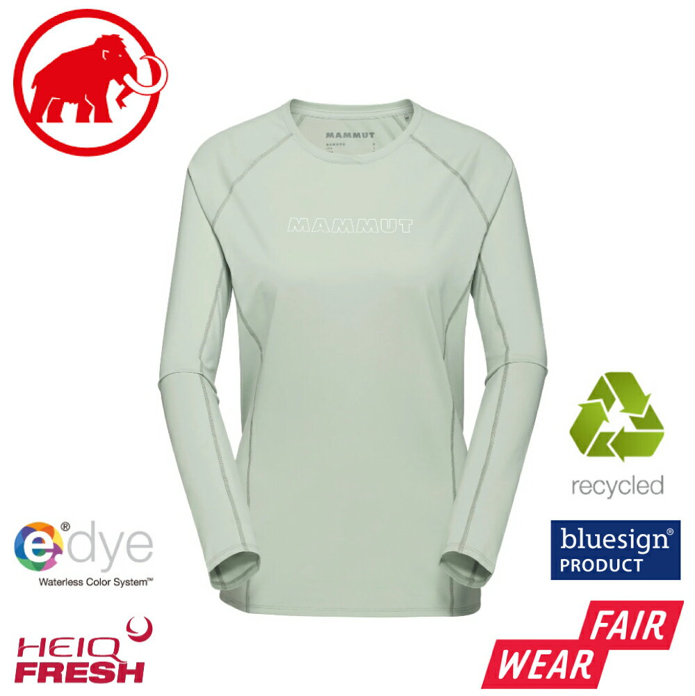 【MAMMUT 長毛象 女 Selun FL LS 機能LOGO長袖T恤《鼠尾草銀綠》】1016-01450/快乾長袖/內層衣
