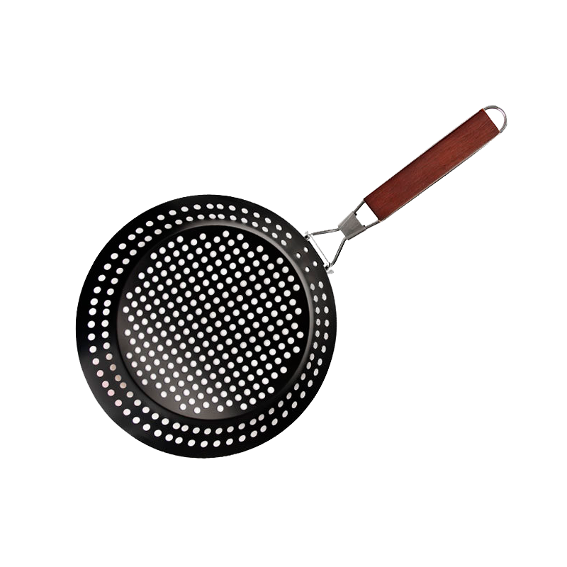 鐵板烤肉圓盤 不沾鍋折疊透氣孔圓烤盤附握把 露營烤肉野炊 燒肉 燒烤盤 可摺疊圓型鐵烤盤【AAA6797】 1