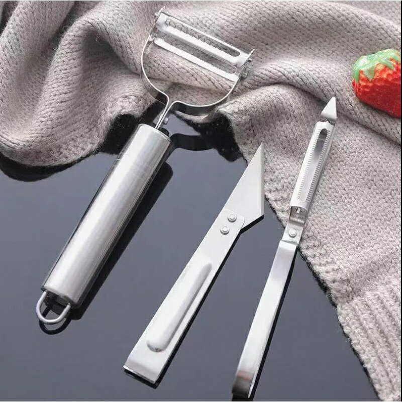 不銹鋼削皮刀三件套 多功能刮皮削皮器廚房瓜果刨皮刨絲拔雞毛