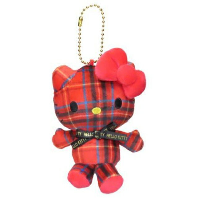 【震撼精品百貨】Hello Kitty 凱蒂貓~日本三麗鷗sanrio KITTY絨毛玩偶吊飾-紅底黑藍線蘇格蘭紋*19912
