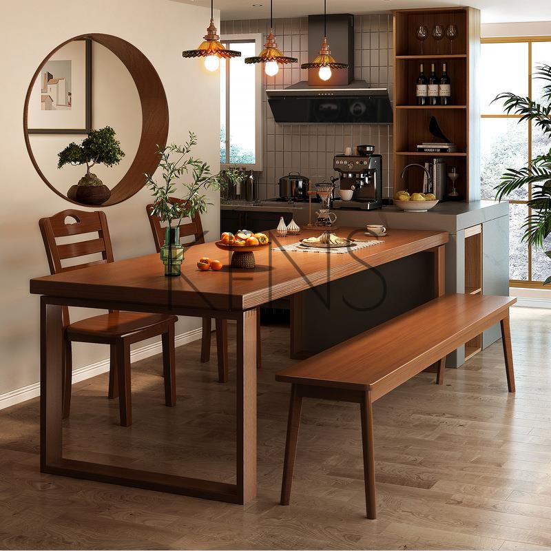 餐桌 桌子實木腿小戶型長方形出租房商用椅組合新中式家用吃飯