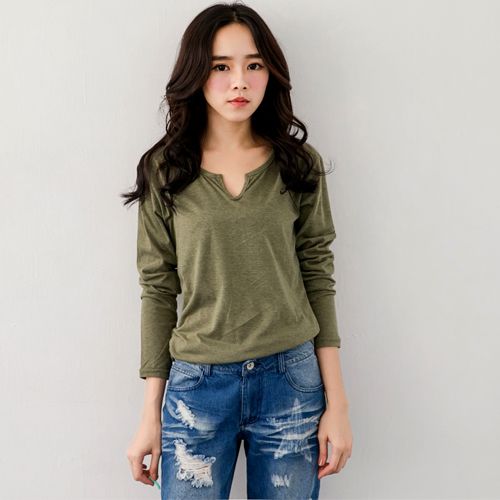 ★限時下殺$212★MIUSTAR 正韓-V領素色長袖棉質上衣(共4色)0214 預購【NJ2746RE】