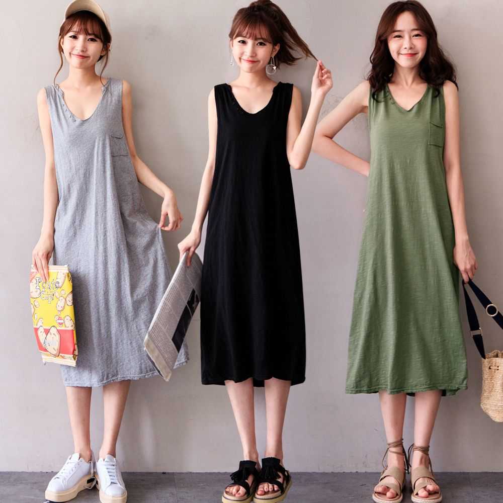 ★限時下殺$297★MIUSTAR 正韓-V領排釦單口袋不修邊竹節棉背心洋裝(共3色)0503 預購【NL1419RE】