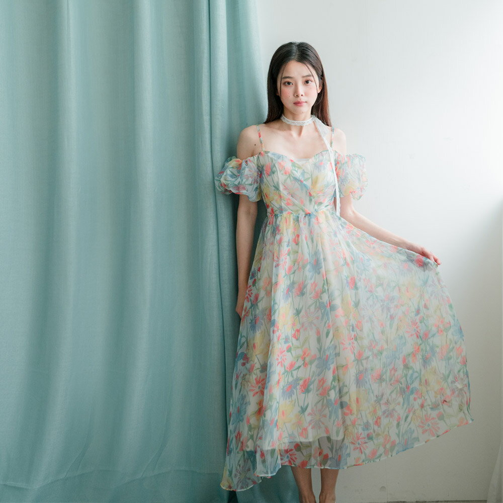 ★限時下殺$999★MIUSTAR美背泡泡袖碎花連衣裙洋裝(共1色)0415預購【NR0512】