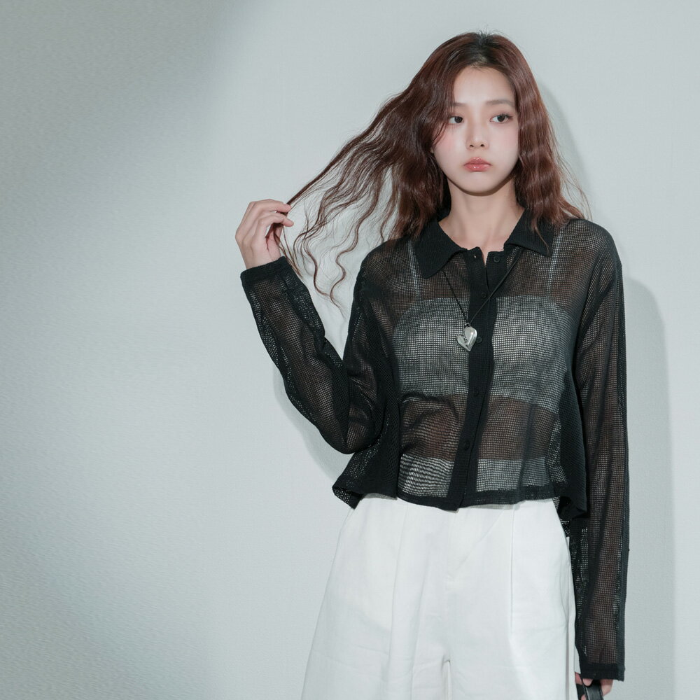 ★限時下殺$430★MIUSTAR前短後圓弧下襬網眼洞洞襯衫(共2色)0916預購【NR1859】