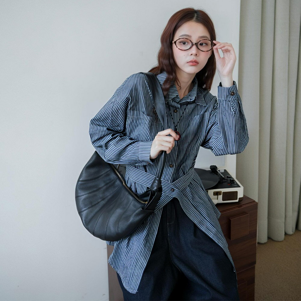 ★限時下殺$699★MIUSTAR附領帶！復古條紋寬鬆長袖襯衫(共1色)0902預購【NR1873】