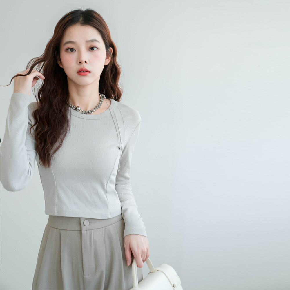 ★限時下殺$390★MIUSTAR圓領雙側胸線設計短版彈力上衣(共3色)1021預購【NR2052】