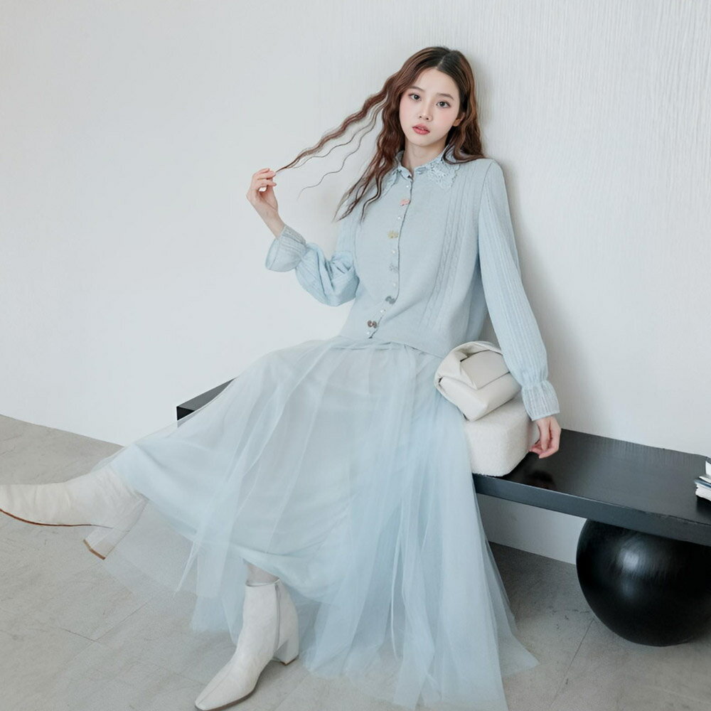 ★限時下殺$790★MIUSTAR二件式!珍珠蝴蝶結釦背心+蕾絲領珍珠排釦洋裝(共2色)1021預購【NR2190】