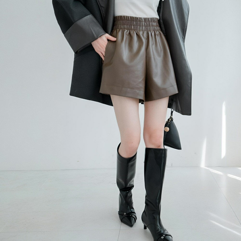 ★限時下殺$390★MIUSTAR腰鬆緊側口袋皮短褲(共4色)1028預購【NR2231】