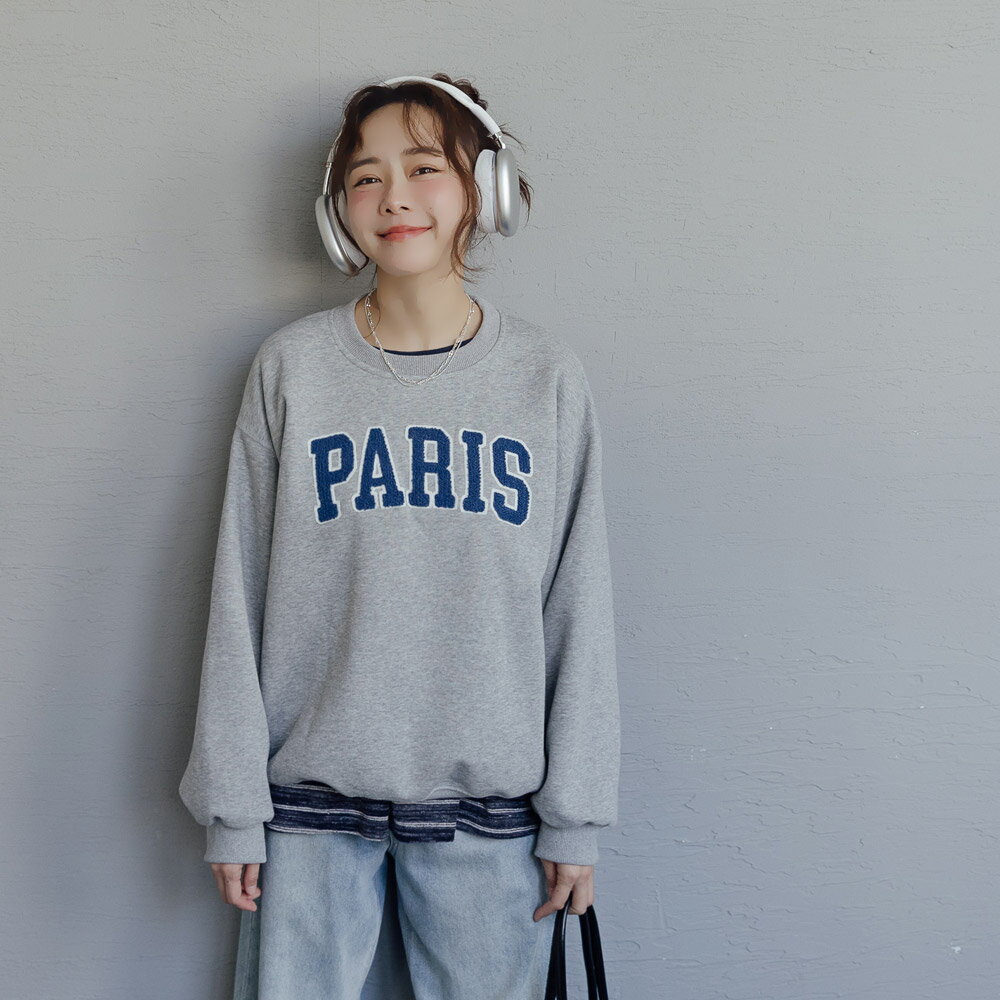 ★限時下殺$490★MIUSTARPARIS配色英字QQ毛刺繡大學T(共2色)1028預購【NR2238】