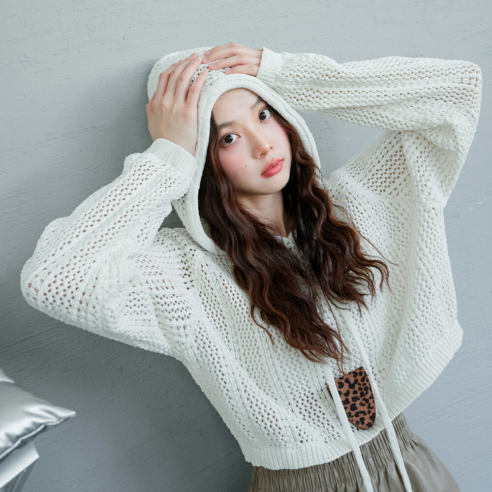 ★限時下殺$550★MIUSTAR素色連帽抽繩鉤織短版上衣(共3色)1028預購【NR2239】