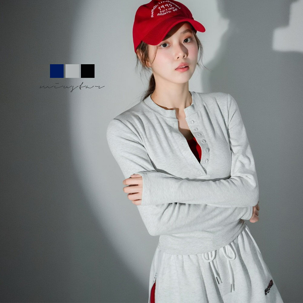 ★限時下殺$330★MIUSTAR圓領排釦螺紋彈力長袖上衣(共3色)1104預購【NR2262】