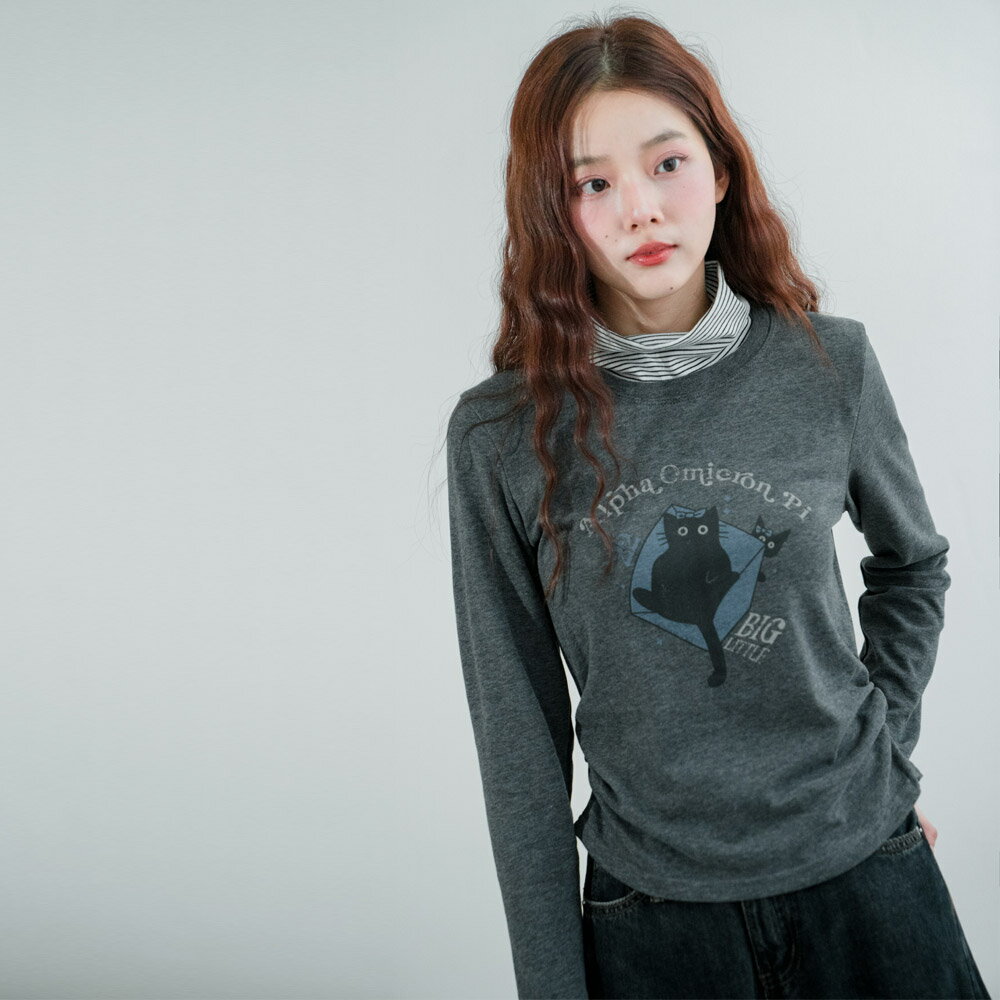 ★限時下殺$430★MIUSTAR可愛蝴蝶結黑貓側邊腰身抽皺棉質上衣(共2色)1104預購【NR2283】