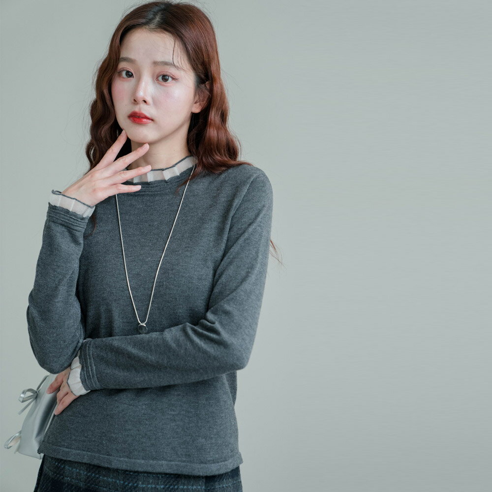 ★限時下殺$590★MIUSTAR領袖透紗拼接柔感針織上衣(共3色)1209預購【NR2515】