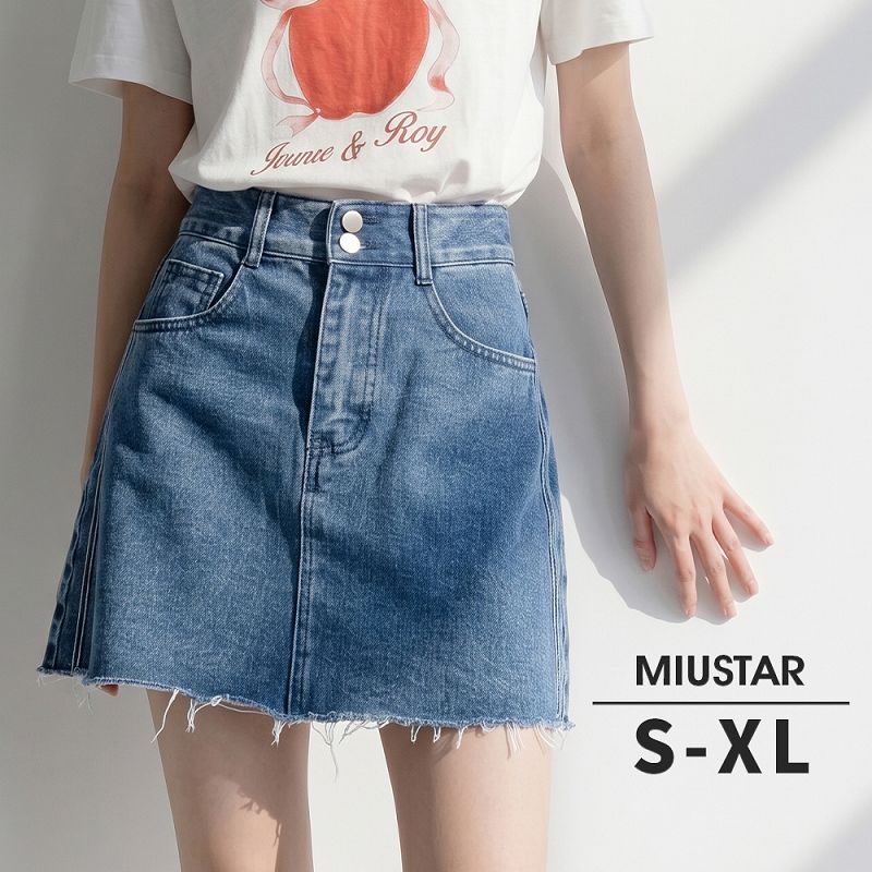 ★限時下殺$690★MIUSTAR★雙扣碎邊牛仔短裙(共2色)0519預購【NS0995】 治裝激推 美的三次方