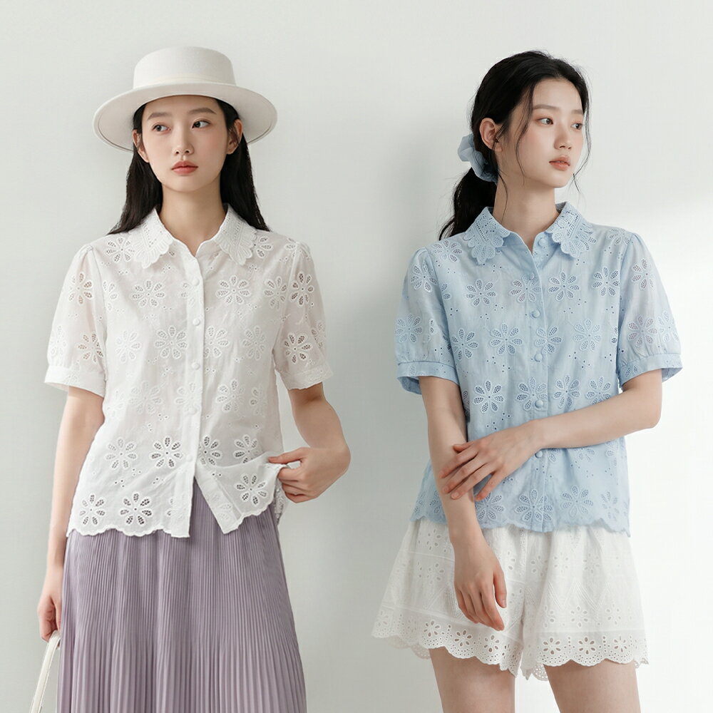 ★限時下殺$590★MIUSTAR大花花燒花刺繡蕾絲泡泡袖短袖上衣(共2色)0609預購【NS1319】