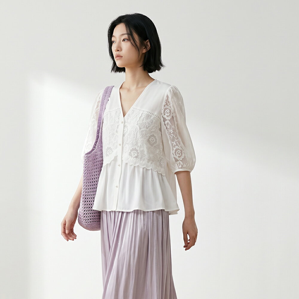 ★限時下殺$499★MIUSTAR花花蕾絲拼接珍珠釦短袖上衣(共1色)0707預購【NS1551】治裝激推 美的三次方