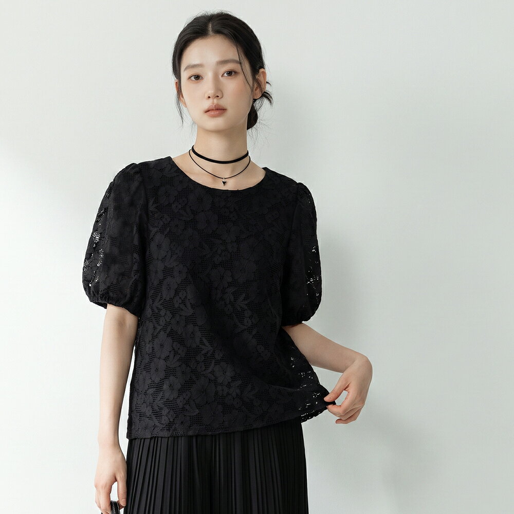 ★限時下殺$599★MIUSTAR蕾絲鏤空花卉花苞袖短袖上衣(共2色)0811預購【NS1943】