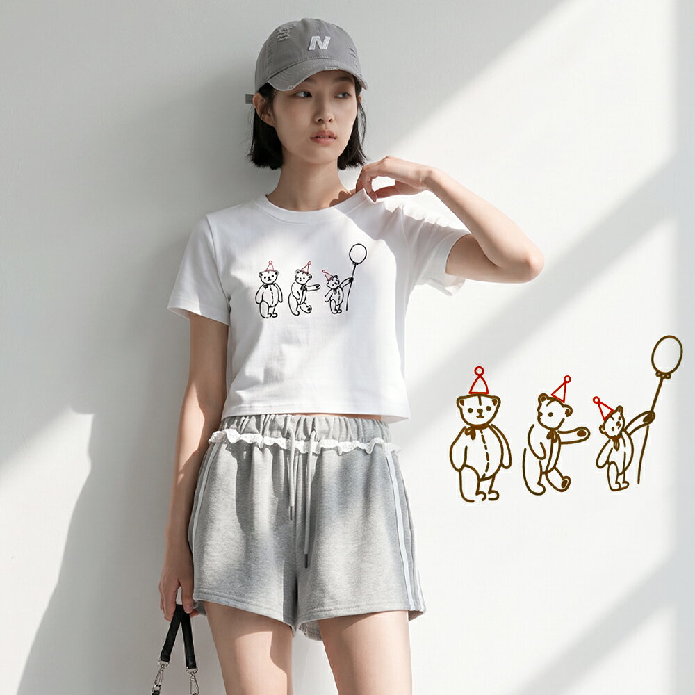 ★限時下殺$399★MIUSTAR慶生玩具小熊氣球圖案短袖上衣(共2色)0811預購【NS2038】